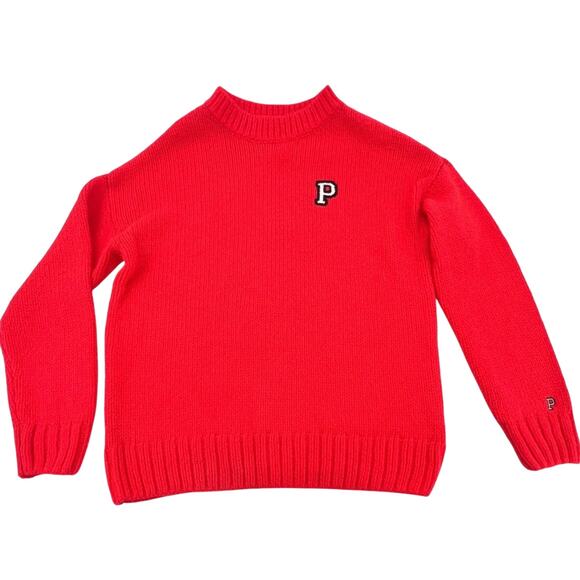 VS PINK coral knit Boyfriend chunky pullover sweater w/Logos Oversized small - Picture 7 of 10